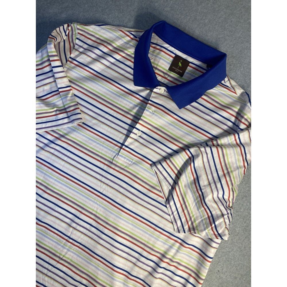 Tailorbyrd White Multi-Color Striped Polo Golf Shirt - Men's 2XLT‎